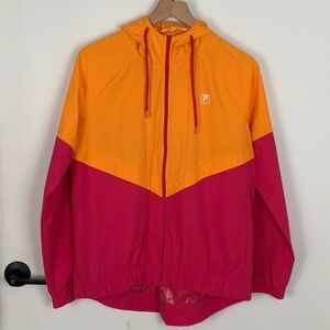 Fila Sport Hooded Orange and Pink Windbreaker Color-block Jacket 80s 90s Retro